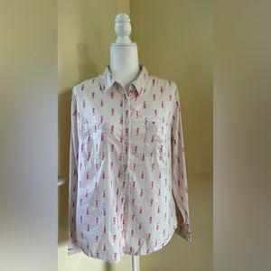 MERONA pink seahorse print button down shirt size L